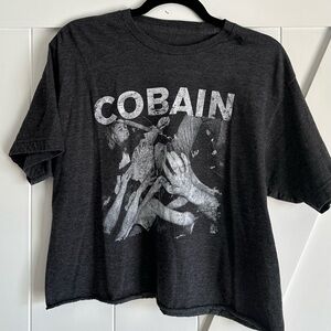 Kurt Cobain Nirvana Black Graphic Crop Top Oversized T-Shirt